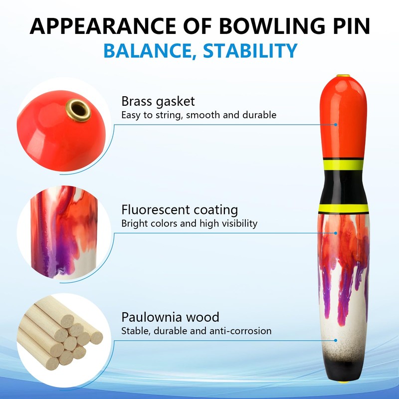 QualyQualy Fishing Floats, Weighted Catfish Pole Floats, High Visibility Wood