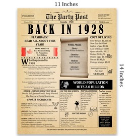 97th Birthday Party Decorations Poster - 97 Years Ago Anniversary Sign 11x14 In. Vintage Home Decor Supplies for Her or Him. Back In 1928 Historical Banner for Women or Men Turning 97 Years Old