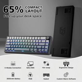 BOYI GMK67 65% Tri-Mode Compact Mechanical Keyboard,Gasket BT5.0/Type-C/2.4G Wireless South-Facing RGB HotSwap Linear Lubed Switches PBT Keycaps Gaming Keyboard with Knob(Side-Printed Black)