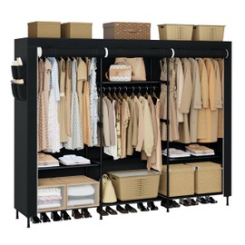 CASAMAYA Portable Closet, 81.1 Inch Extra Large Capacity Wardrobe Closet with Cover, Clothes Storage Organizer with Shelves and 3 Hanging Rods, Easy to Assembly, Black PCT133B01