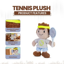 Olivia Martini Cute Plush Tennis Figurine – 10 x 8.5 Inches Novelty Gifts Tennis Accessories for Boys and Girls, Sports Lovers – Durable PP Cotton Material – Ideal for Room Decor, Man Cave, Game Room