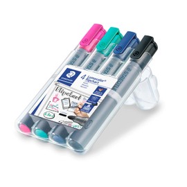 STAEDTLER 356 WP4-1 Lumocolor flipchart markers, desktop box of 4 assorted colours, bullet tip