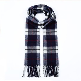 A.WAVE Softer than Cashmere Wool Touch Tassel Ends Plaid Check Solid Scarf (Navy, 12 x 66 inches (31 x 167.5 cm))