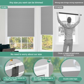 CINONEKO No-Drill No-Tools Cellular Shade Honeycomb Blind for Windows, Blackout Blind for Indoor Windows, Easy to Install Thermal Insulated Noise Reduction Window Shade No-Drill Blind for Windows