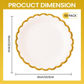 AHPYEUHK Party Supplies Tableware 50 Pcs Paper Plates 9 Inch Birthday Decorations Dinnerware Lace White Gold Dessert Plates for Birthday Wedding