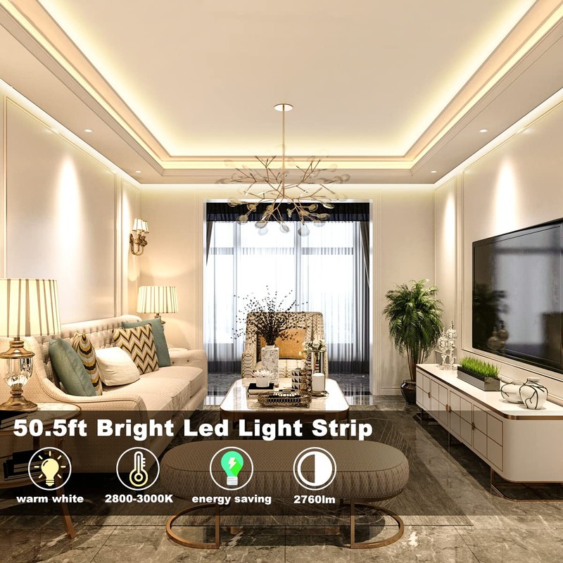 MY BEAUTY LIGHT LED Strip Lights Warm White,50.5ft Dimmable LED
