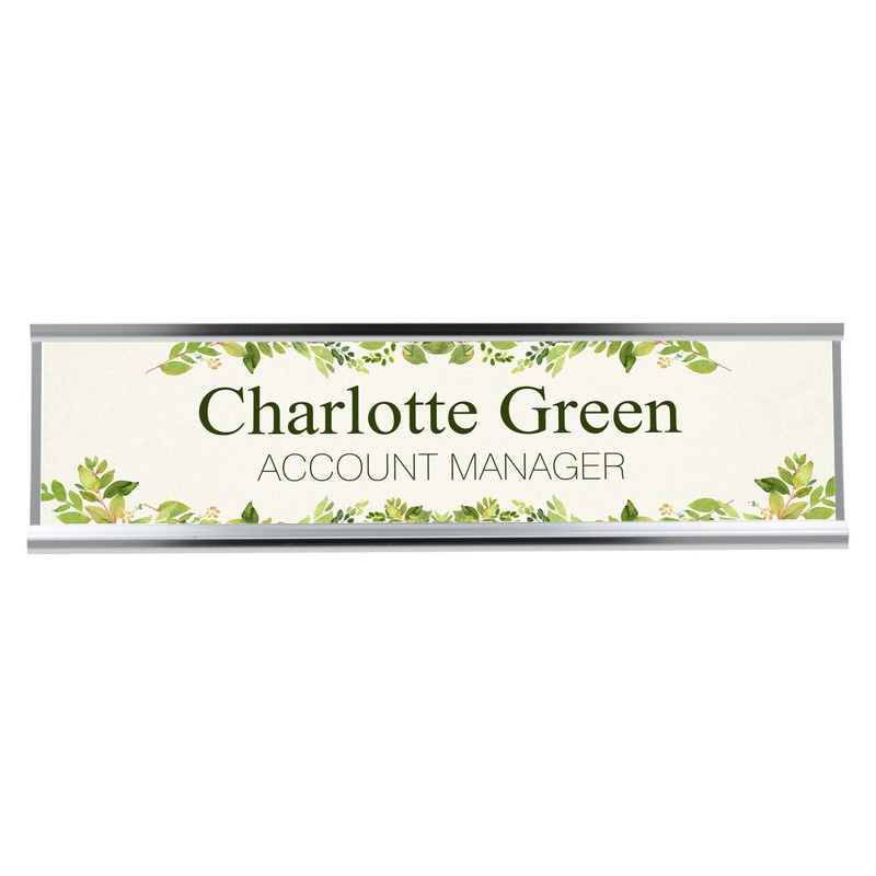 Badgemaster Plant Print Themed with Dark Green Text Desk Plaque