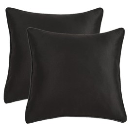 King Protea Black Decorative Throw Pillow Covers Soft Heavy Satin Fabric with Black and White Piping for Sofa Couch Bed Chair Square Cushion Cases 18x18 Inch 45x45 cm Pack of 2