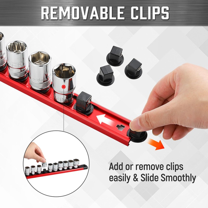 ALOANES 3-Piece Magnetic Socket Organizer, Heavy Duty Aluminum Socket Rails