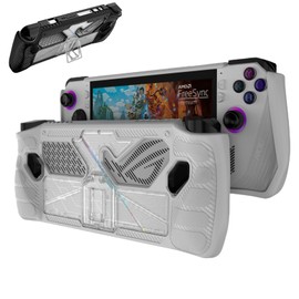 GIOPUEY Case Compatible with ASUS ROG Ally - with Stand - Transparent PC Cover & Soft TPU Frame - Airbag Drop Protection - White