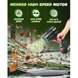 Mended Cordless Leaf Blower Portable: Handheld Dust Cleaner with 2 21 V 3000 mAh Batteries - 180000 RPM Air Snow Blower with Adjustable Speed - Mini Dry Cleaner for Lawn Care Patio Cleaning