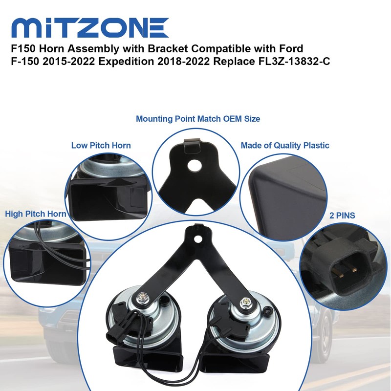 MITZONE F150 Horn Assembly With Bracket Compatible with Ford F-150