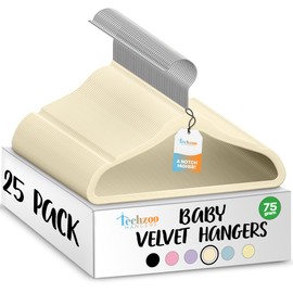 TechZoo 25 Premium Baby Velvet Hangers - 11.8 Inches Non-Slip & Ultra-Slim Baby Hangers for Space-Saving & Children Clothes - 360 Swivel Hook, Strong & Durable Infant & Toddler Clothes Hanger - Beige