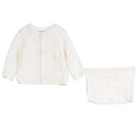 Minora Exquisite Baby Knitting Set, Cotton, Long Sleeve/Short Sleeve Jumper and Shorts, Lightweight and Fashionable, Baby Girls Boys Outfit, up to 12 Months, Bone-braided