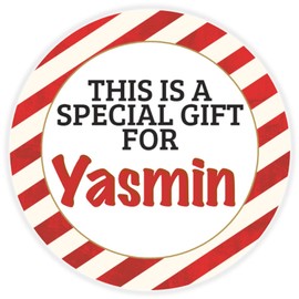 This is a Gift for Yasmin - Circle Sticker Decal 3 Inch - Candy Cane Merry Christmas Gift Tag Present Tree Holiday Custom Name Santa Claus