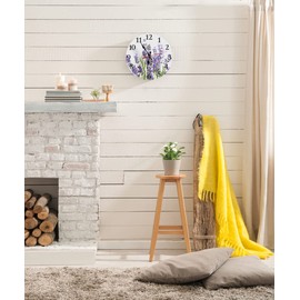 LOKMU Silent Non Ticking Clock 10 Inch,Round Wall Clock,Decorative for Living Room, Kitchen, Home,Bathroom, Bedroom, Office or School Summer Lavender Flowers on White