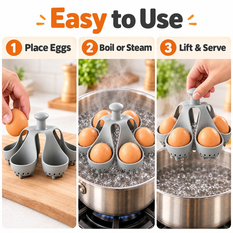 Silicone Egg Steaming Basket for Boiling Eggs – 6 Slot