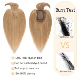 SEGO Hair Toppers for Women Real Human Hair With Bangs 7 * 13CM Silk Base 100% Remy Human Hair Clip in Top Wiglet Hair Pieces for Thinning Hair -16 Inch Dark Blonde