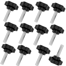 MOJOTIC Wing Nuts, M6 x 25 mm, Thumb Screw, Star Screw, Thread Clamping Knob, Black Plastic Hand Knob, Knurled Screw Screws with Handle, Pack of 12