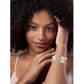 Leather Bracelet for Men Women Silver Star Multilayer Wrap Bracelet with Clasp Cuff Boho Leather Cuff Bracelet(G)