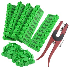 WMYCONGCONG 1-100 Number Plastic Livestock Ear Tag Animal Tags Green and 1 Pcs Ear Tag Applicator for Goat Sheep (Green)