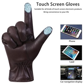Harssidanzar GM040EU Men's Leather Gloves Fleece Lining Touchscreen, brown