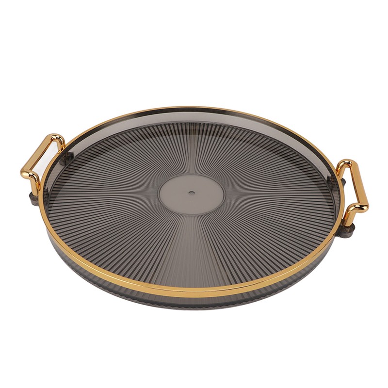 Round Tray with Gold Handle Elegant Multi Functional Golden Rim