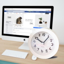 HIQU and HIST Alarm Clock with Backlight, 4.5 Inches Cute White Desk Clock Analog, for Living Room, Dorm, Bedroom,Bedside, Office,Desk Decorative (White)