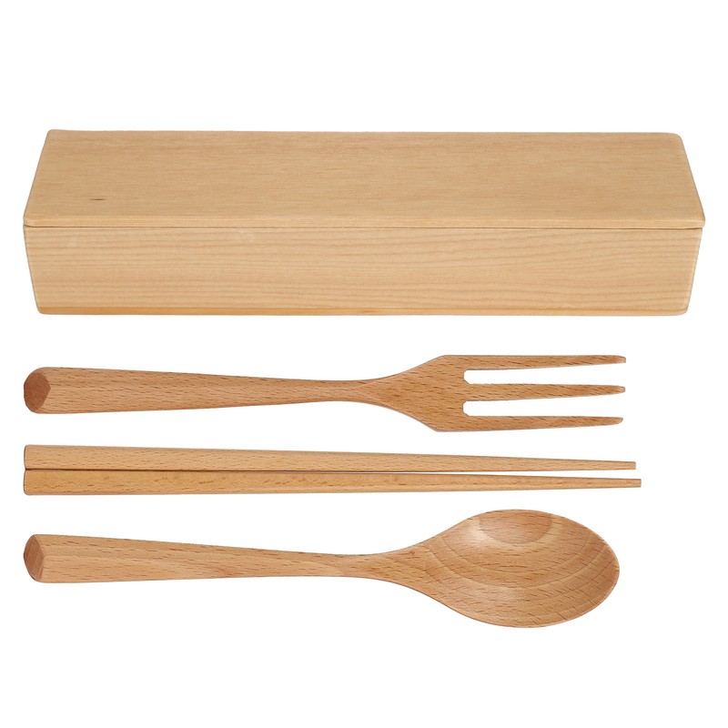 Portable Dinnerware Set Reusable Tableware Wooden Spoon Chopsticks Fork for