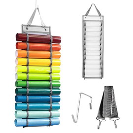 Dokeno Wrapping Paper Organiser, Vinyl Roll Holder, Wall Mount, Vinyl Wall Mount, Storage Hanging Bag with 12 Compartments for Storage, Paper, Gift Wrapping Paper