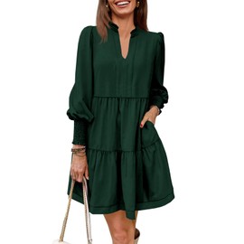 Imily Bela Womens Long Sleeve Casual Dress V Neck Swing Flowy Loose Ruffle Tiered Dresses