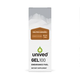Unived Gel 100 - Vegan Energy Gel for Endurance Athletes Runners & Cyclists - 100kcal - Salted Caramel - Pack of 6