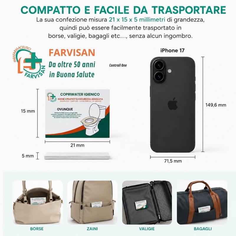 FARVISAN Copriwater Igienico Monouso, Copri WC da Viaggio, Usa e