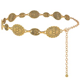 XZQTIVE Women's Boho Chain Belt for Dresses Jeans Western Cowgirl Waist Left Belt Oval Metal Concho Belt, Metal