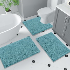 Yimobra Large Chenille Bathroom Rug 36"x24" - Extra Soft Non Slip Bath Mat - Super Absorbent Quick Dry Plush Shaggy Floor Carpet for Tub & Shower - Machine Washable, Teal Blue