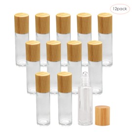 12Pcs 10ml Roll On Glass Bottles for Essential Oil Glass Roller Bottles Refillable Container with Bamboo Lid