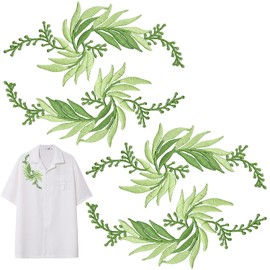 4 PCS Green Leaves Vine Applique, Iron on Applique Embroidery Lace Decorative Applique Patches, Bohemian Shoulder Collar Embellishment Costume Crafts Trims Sewing Patches for Craft Projects