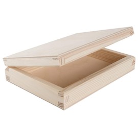 Small Shallow Flat Lidded Wooden Box with Magnetic Closure | 16 x 12 x 3.5 cm | Plain Pine Storage to Decorate Decoupage Craft | Unpainted & Untreated Pinewood