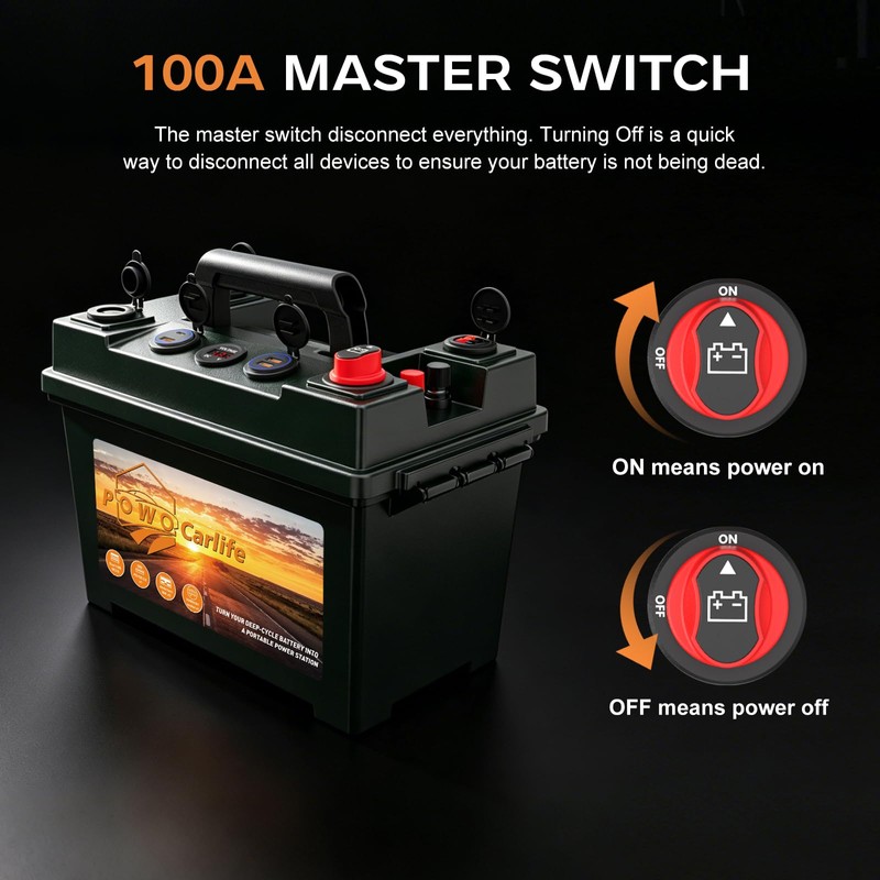 12V Battery Box for 30Ah/20Ah/10Ah LiFePO4, Waterproof 12V Marine Case