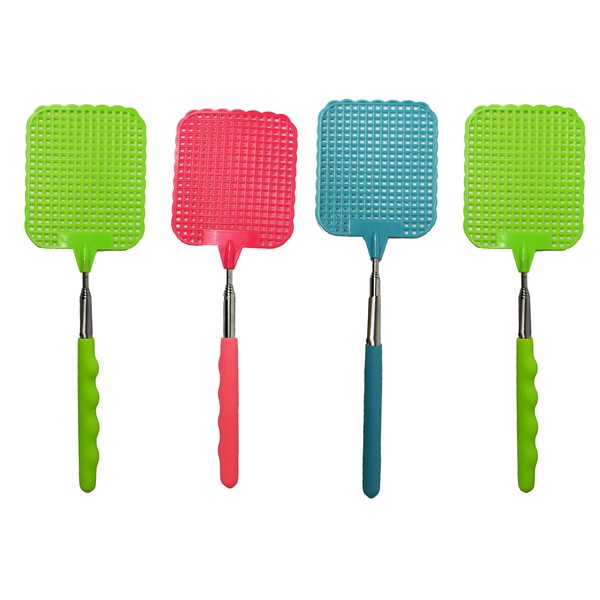 Set of 4 Home Telescope Fly Swatters! Assorted Colors - Hand Grip - Hand Swatters Perfect for Any Home or Office! (4)