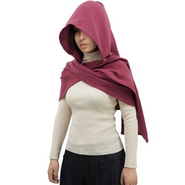 Women Men Fashion Shawl Scarf Cape | Multifunctional Hooded Cowl | Medieval Linen Cotton Cowl Hood |Vintage Goth Costume Accessory (Burgundy)