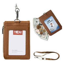 Porta gafete con Cordón de cuello desmontable Soporte para insignia con 1 ventana de identificación transparente, 4 ranuras para tarjetas, 1 bolsillo lateral, yoyo para gafete retráctil(Marrón)