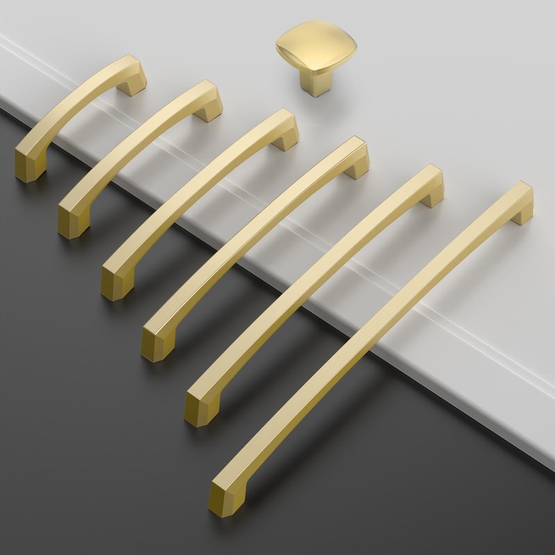 Amerdeco 10 Pack Brushed Gold Cabinet Pulls 5 Inch(128MM) Hole