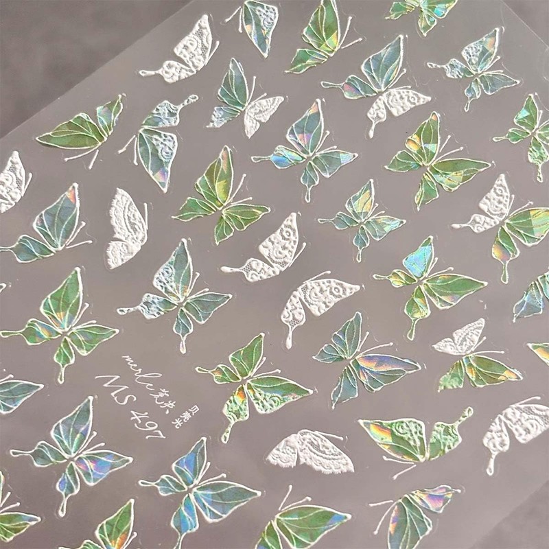 1Sheet Aurora Butterfly Nail Stickers 5D Embossed Butterfly Nails Art