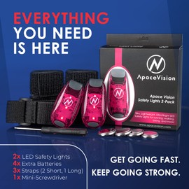 LED Safety Light (2 Pack) - Clip On Strobe / Running Lights for Runners, Dog, Bike, Walking, Boat, Kayak, Stroller and More - High Visibility Accessories for Your Reflective Gear, Bicycle, Pink