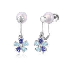 Free Bird Cherry Blossom Earrings, Women's, Popular, White Cherry Blossoms, Swaying, Hypoallergenic 925 Silver, Non-Hole Earrings, Zirconia, For Women, Birthdays, Anniversaries