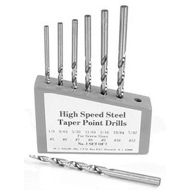Set Of 7 High Speed Steel Taper Point Drills Wood Holder
