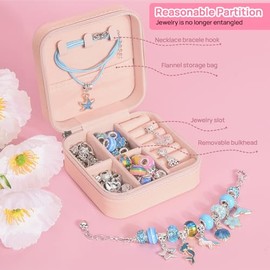 AMLEBE Kit para hacer pulseras con dijes para niñas, 66 piezas de joyería con caja de regalo y bolsa, kit de joyería de regalo para niñas adolescentes, manualidades para niñas de 8 12 años