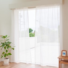 Curtain Laboratory, Gauze-Style Natural Lace, White, Width 39.4 x Length 42.5 inches (100 x 108 cm), Set of 2, UV Protection, Washable, Adjuster with Hook, Natural, Simple, Plain