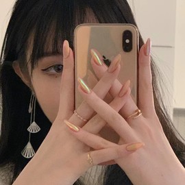 Nail Apparel Cute Short Medium Almond Press on Nails with Designs 3D Cartoon Cute Kawaii Fake Nails 24Pcs for Woman (Aorora Pink Orange)